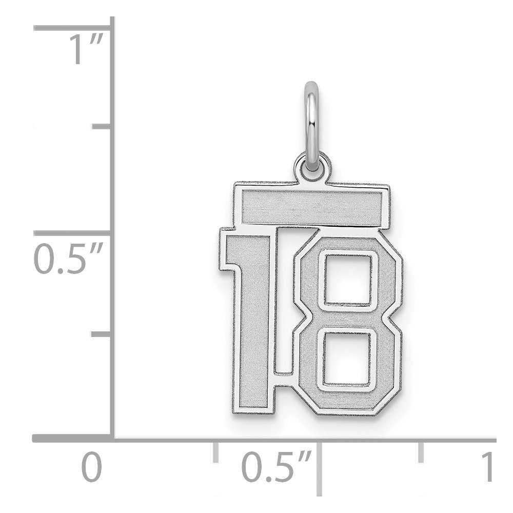 Sterling Silver/Rhodium-plated Satin Number 18 Charm (QPS18)