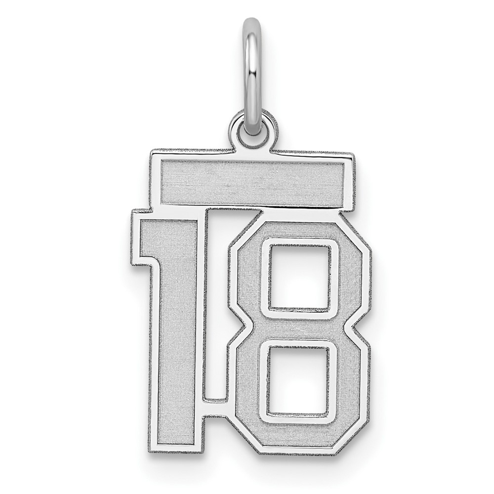 Sterling Silver/Rhodium-plated Satin Number 18 Charm (QPS18)