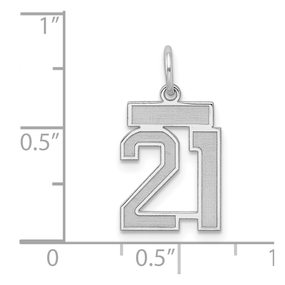 Sterling Silver/Rhodium-plated Satin Number 21 Charm (QPS21)