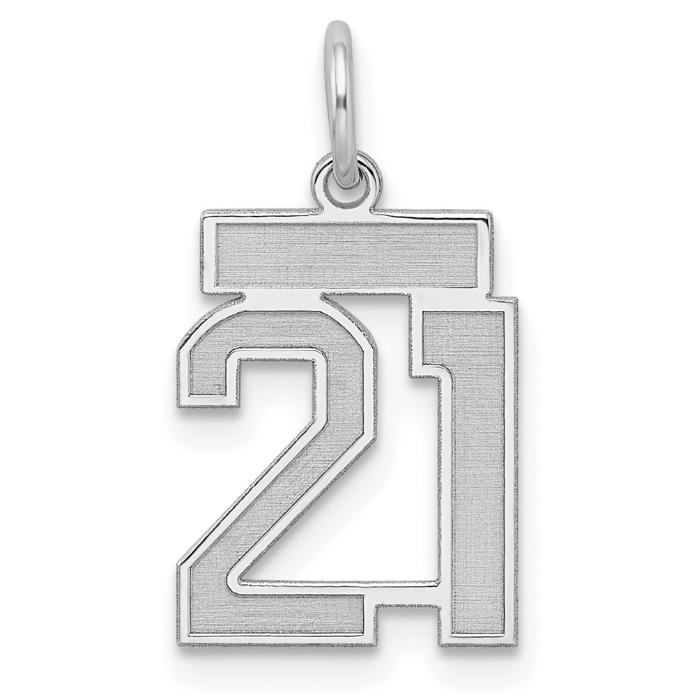 Sterling Silver/Rhodium-plated Satin Number 21 Charm (QPS21)
