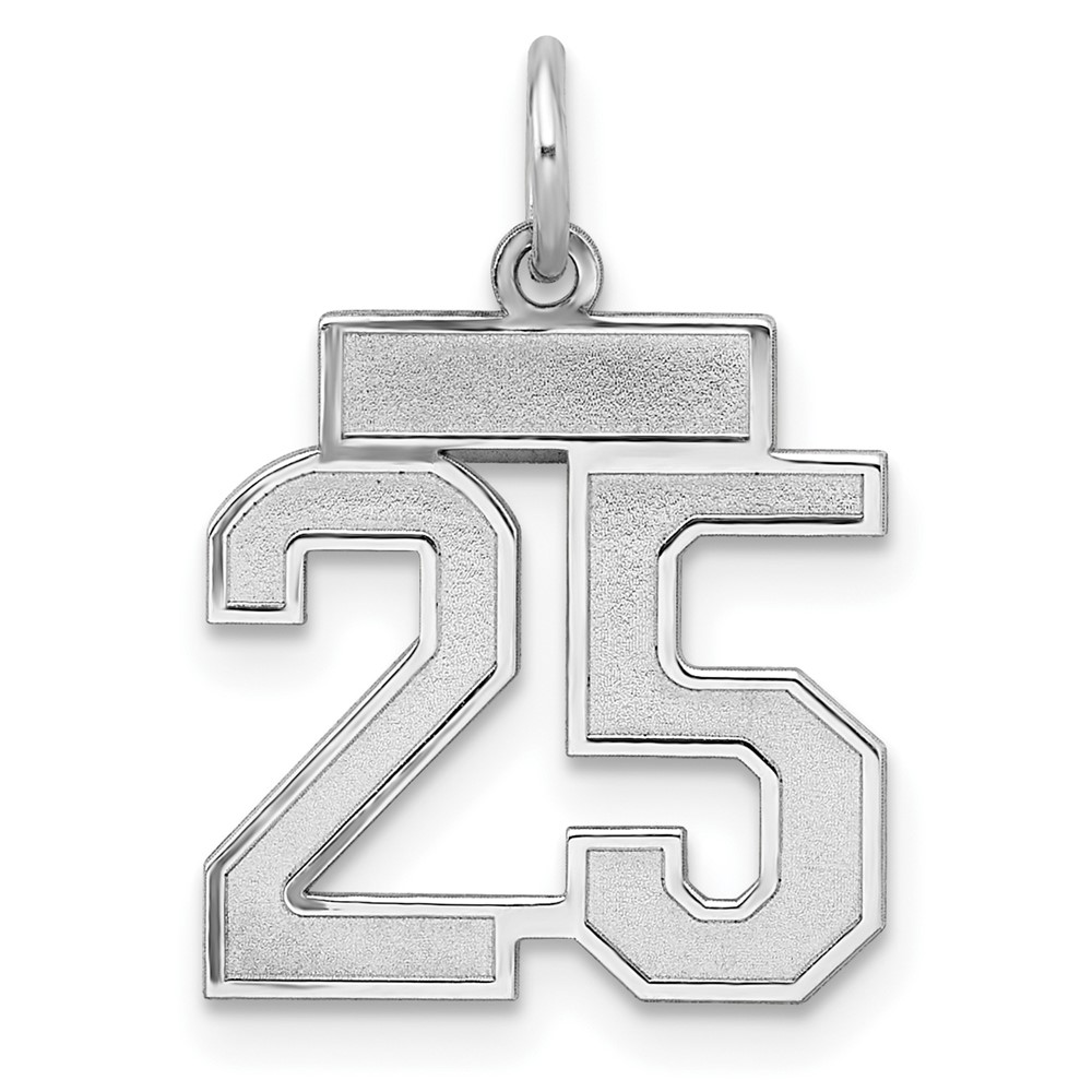 Sterling Silver Rhodium-plated Satin Number 25 Charm