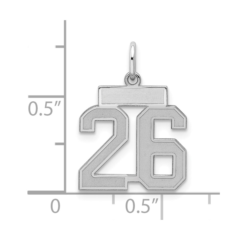 Sterling Silver/Rhodium-plated Satin Number 26 Charm (QPS26)