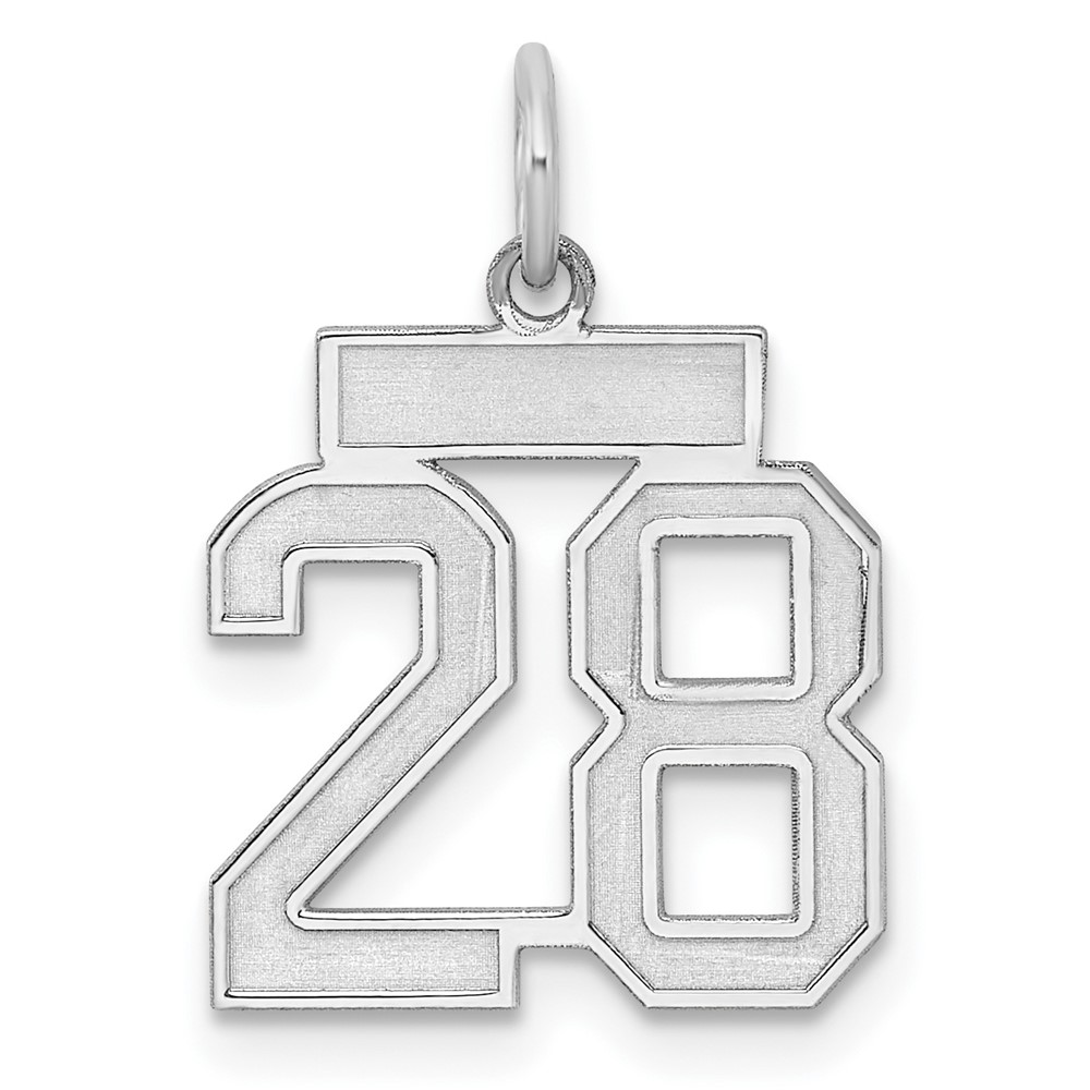 Sterling Silver Rhodium-plated Satin Number 28 Charm