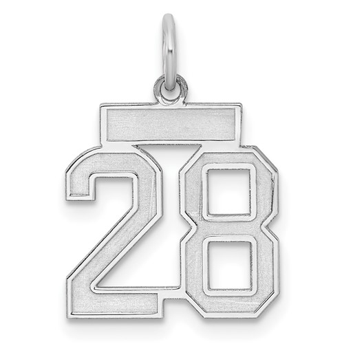 Sterling Silver Rhodium-plated Satin Number 28 Charm