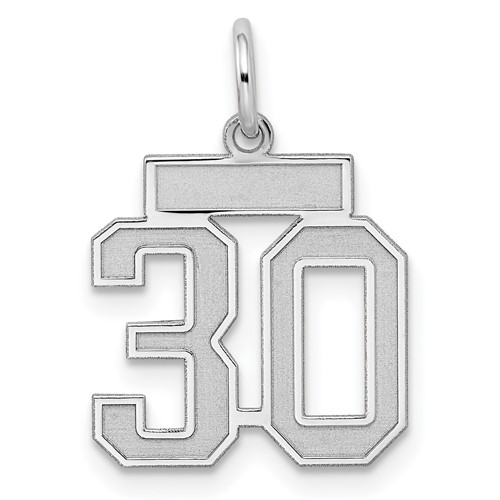 Sterling Silver Rhodium-plated Satin Number 30 Charm