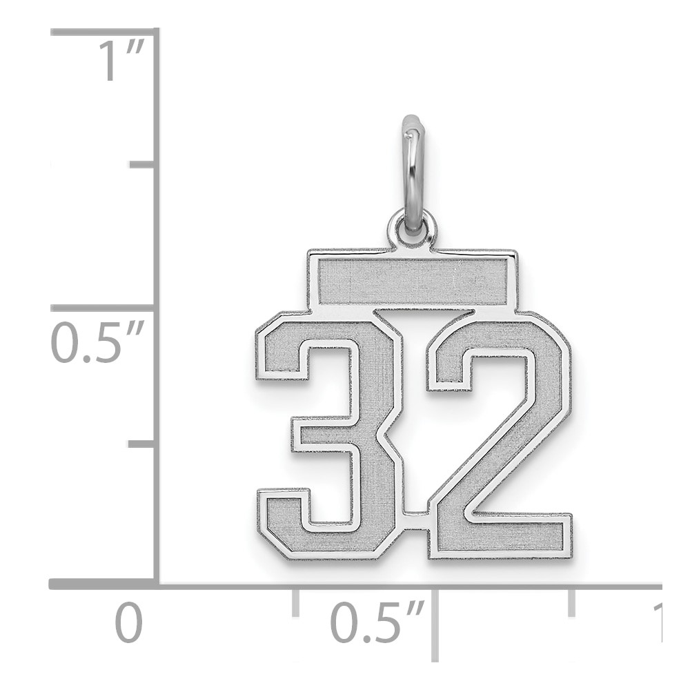 Sterling Silver/Rhodium-plated Satin Number 32 Charm (QPS32)