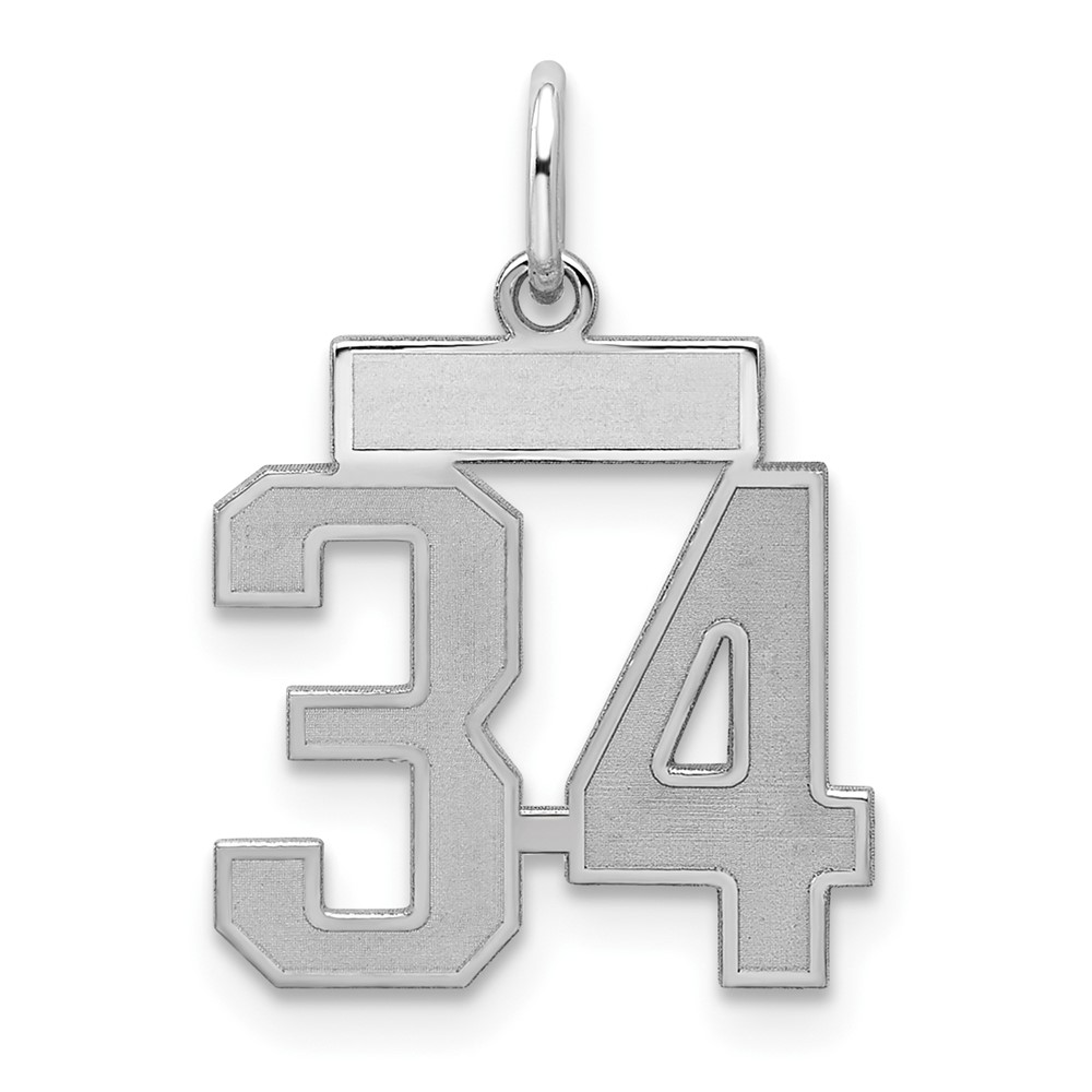 Sterling Silver Rhodium-plated Satin Number 34 Charm