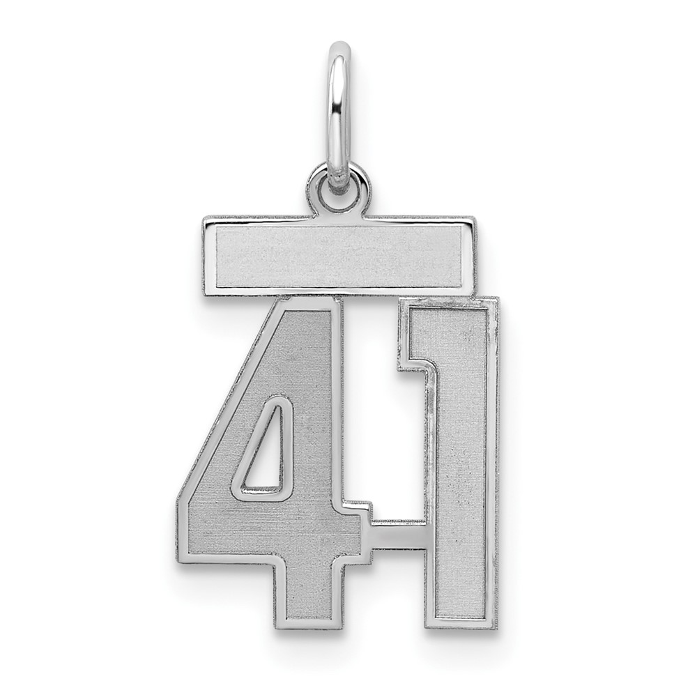 Sterling Silver Rhodium-plated Satin Number 41 Charm