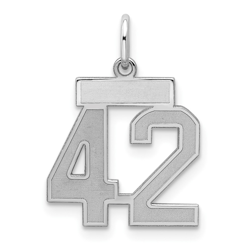 Sterling Silver Rhodium-plated Satin Number 42 Charm