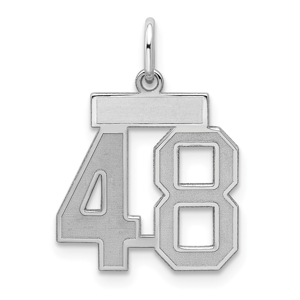 Sterling Silver Rhodium-plated Satin Number 48 Charm