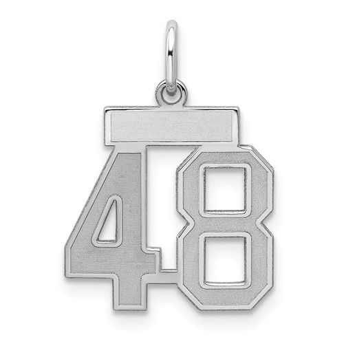 Sterling Silver Rhodium-plated Satin Number 48 Charm