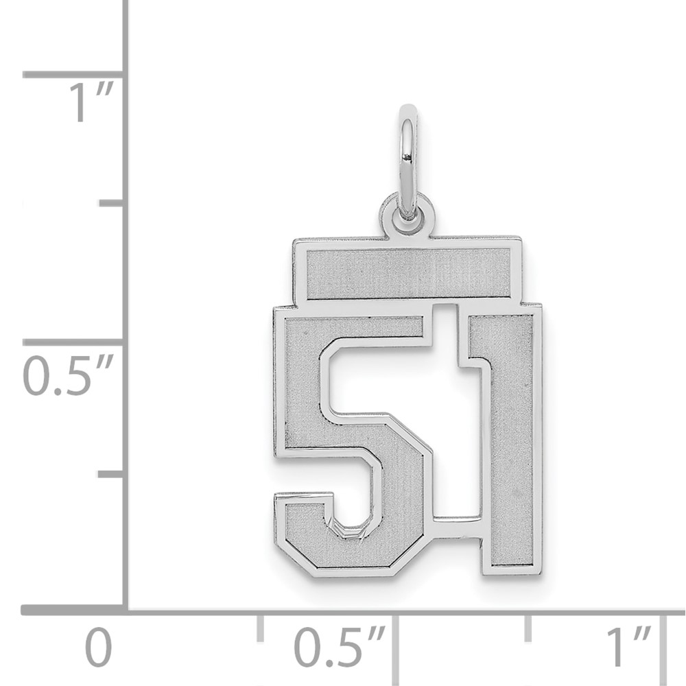 Sterling Silver/Rhodium-plated Satin Number 51 Charm (QPS51)