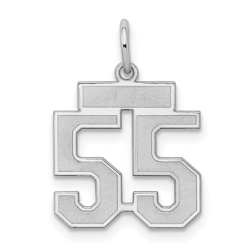 Sterling Silver Rhodium-plated Satin Number 55 Charm