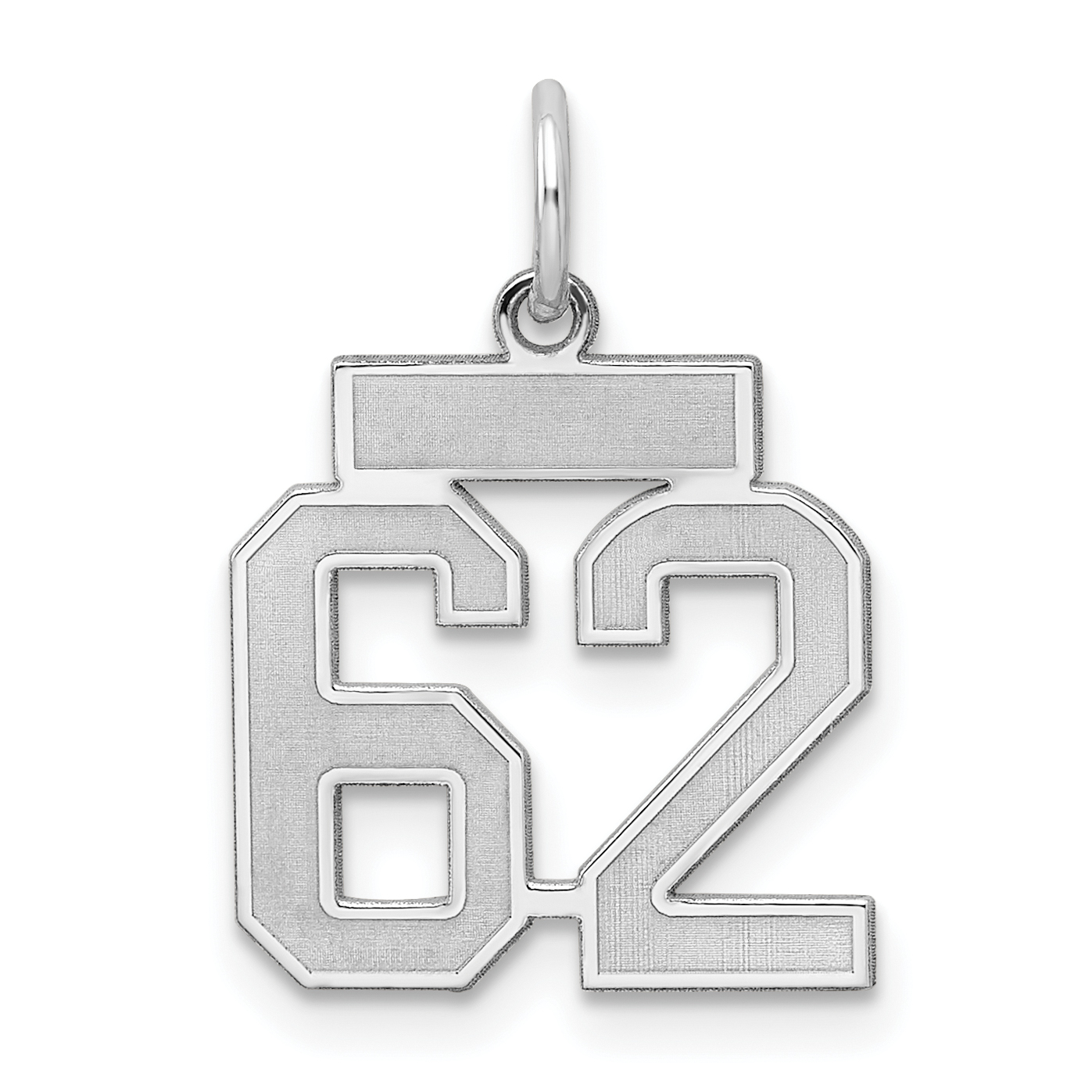 Sterling Silver/Rhodium-plated Satin Number 62 Charm (QPS62)