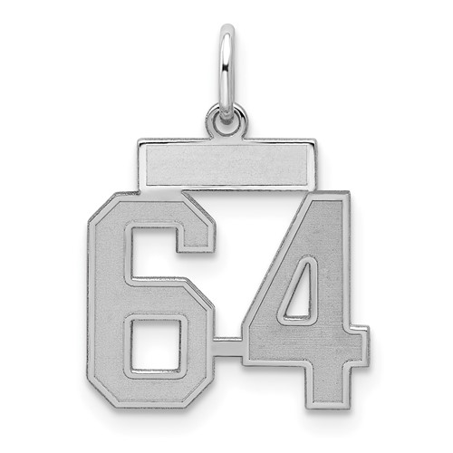 Sterling Silver Rhodium-plated Satin Number 64 Charm