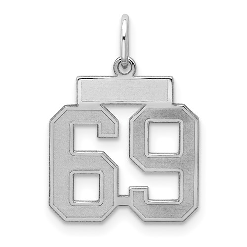 Sterling Silver Rhodium-plated Satin Number 69 Charm