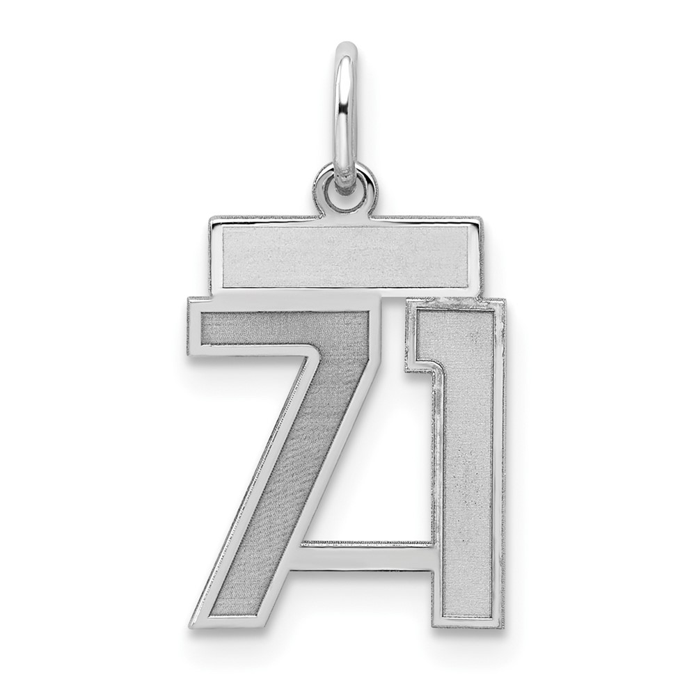 Sterling Silver Rhodium-plated Satin Number 71 Charm