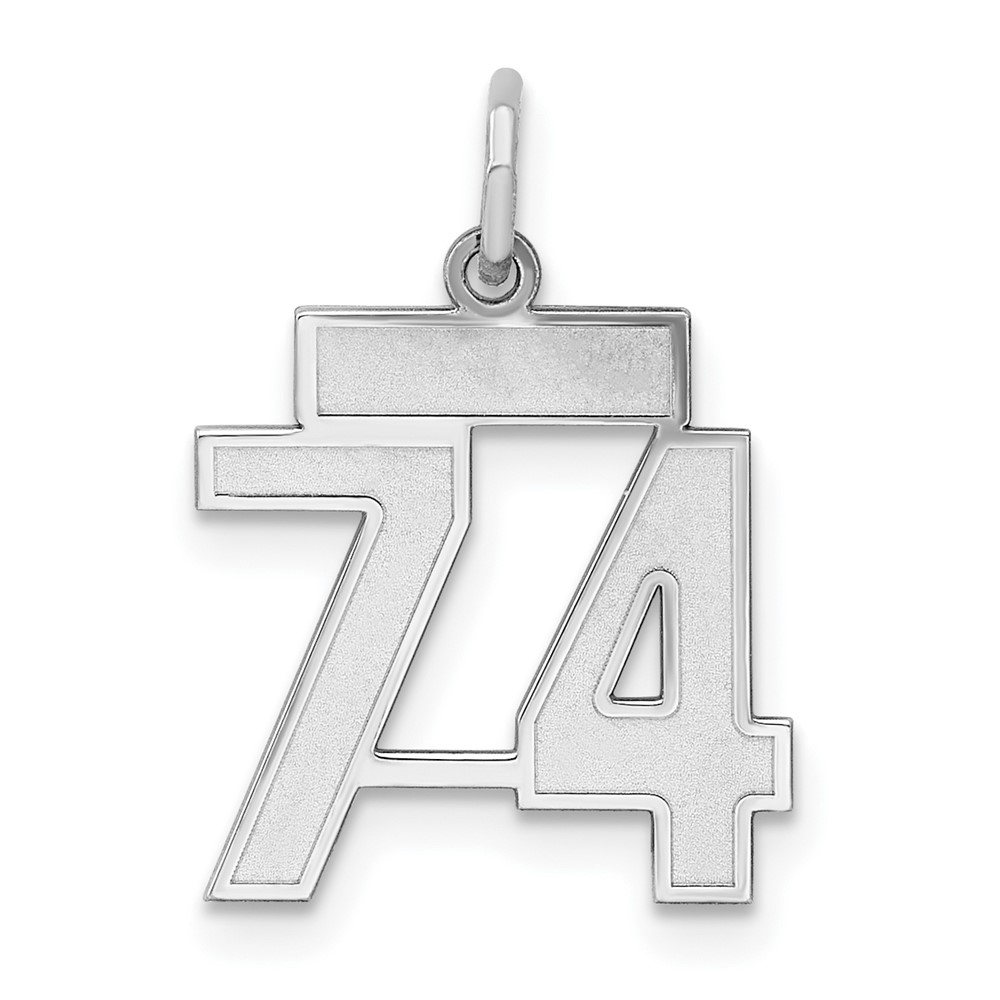 Sterling Silver Rhodium-plated Satin Number 74 Charm
