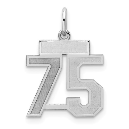 Sterling Silver Rhodium-plated Satin Number 75 Charm