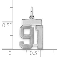 Sterling Silver Rhodium-plated Satin Number 91 Charm view 2