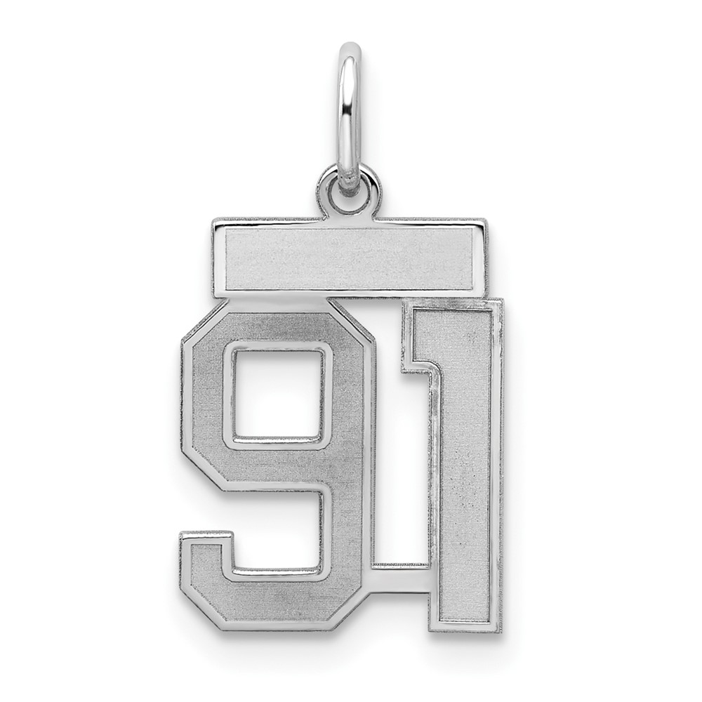 Sterling Silver Rhodium-plated Satin Number 91 Charm