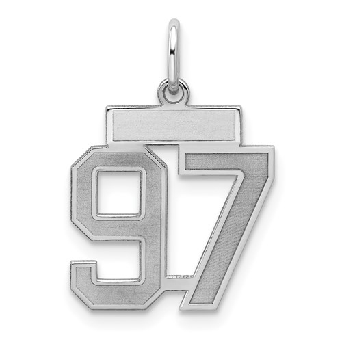 Sterling Silver Rhodium-plated Satin Number 97 Charm