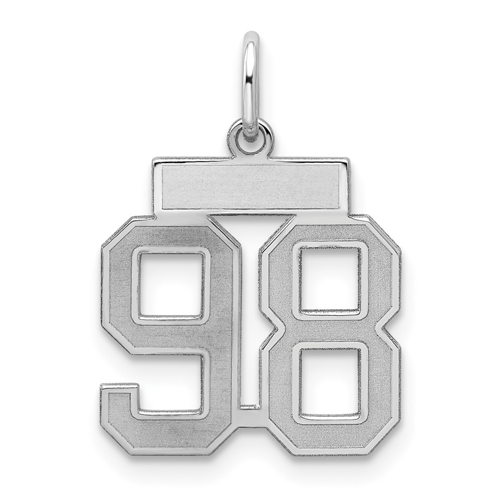 Sterling Silver Rhodium-plated Satin Number 98 Charm
