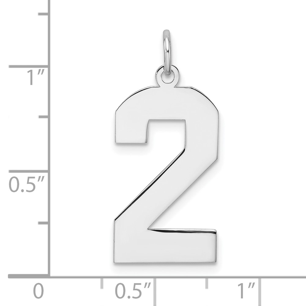 Sterling Silver/Rhodium-plated Polished Number 2 Charm (QPXL02)