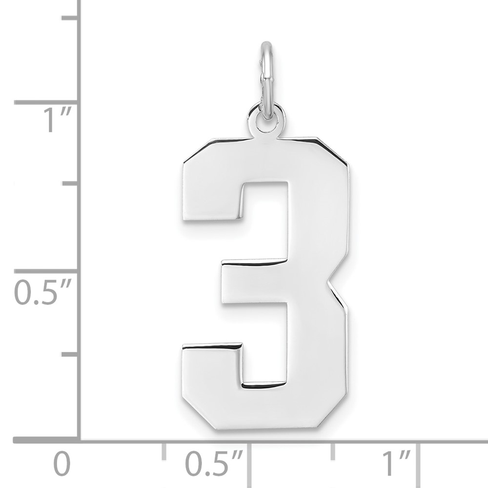 Sterling Silver/Rhodium-plated Polished Number 3 Charm (QPXL03)