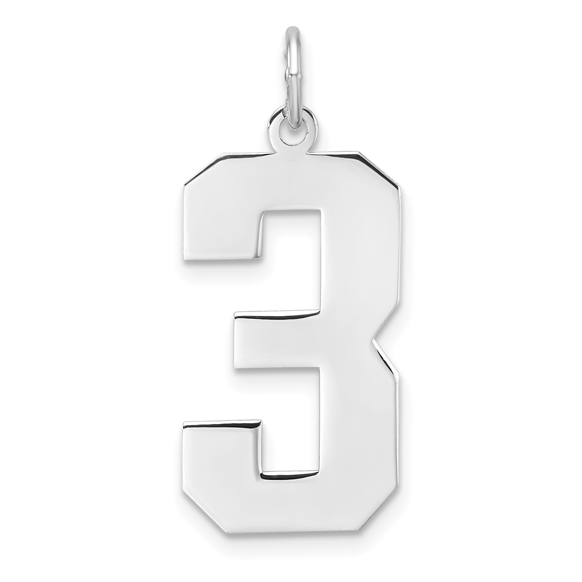 Sterling Silver/Rhodium-plated Polished Number 3 Charm (QPXL03)