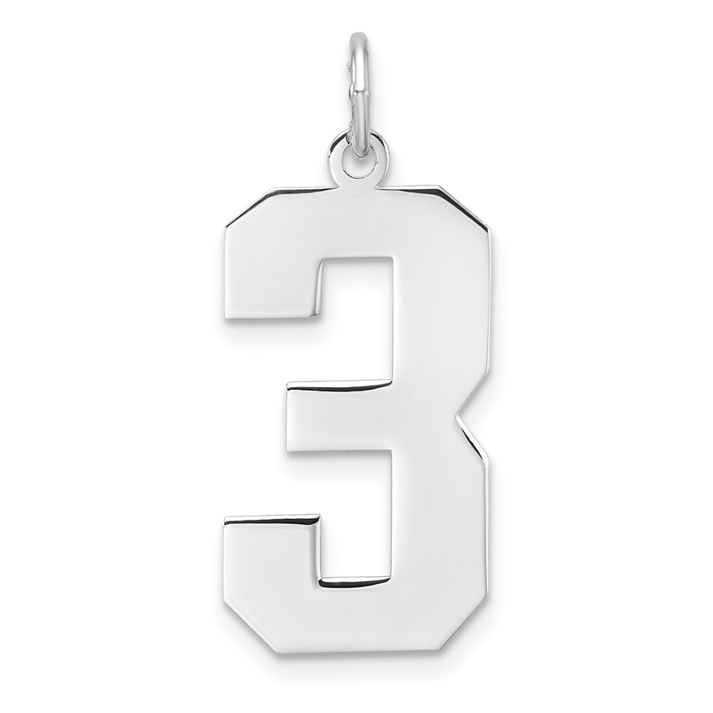 Sterling Silver/Rhodium-plated Polished Number 3 Charm (QPXL03)