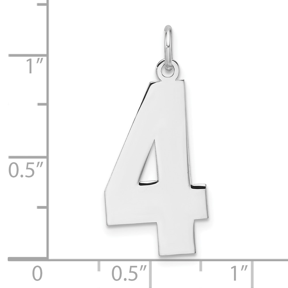 Sterling Silver/Rhodium-plated Polished Number 4 Charm (QPXL04)