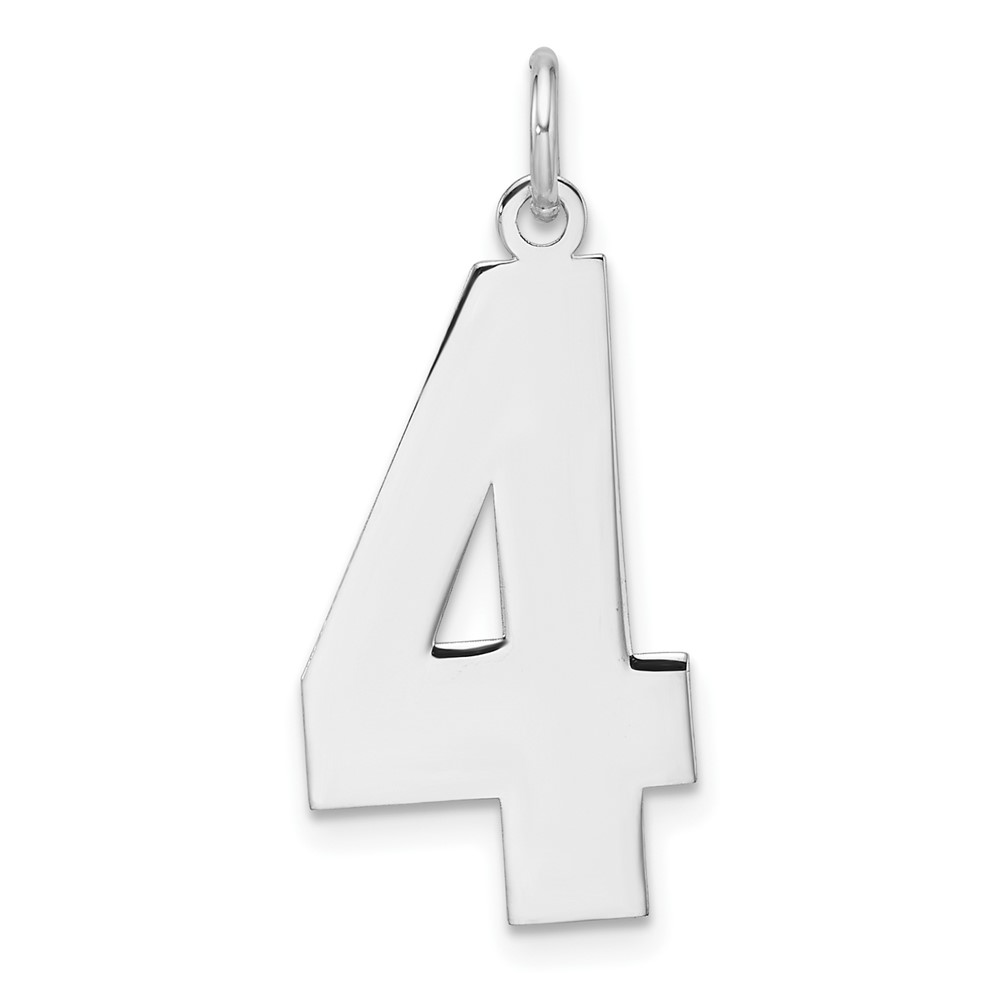 Sterling Silver/Rhodium-plated Polished Number 4 Charm (QPXL04)