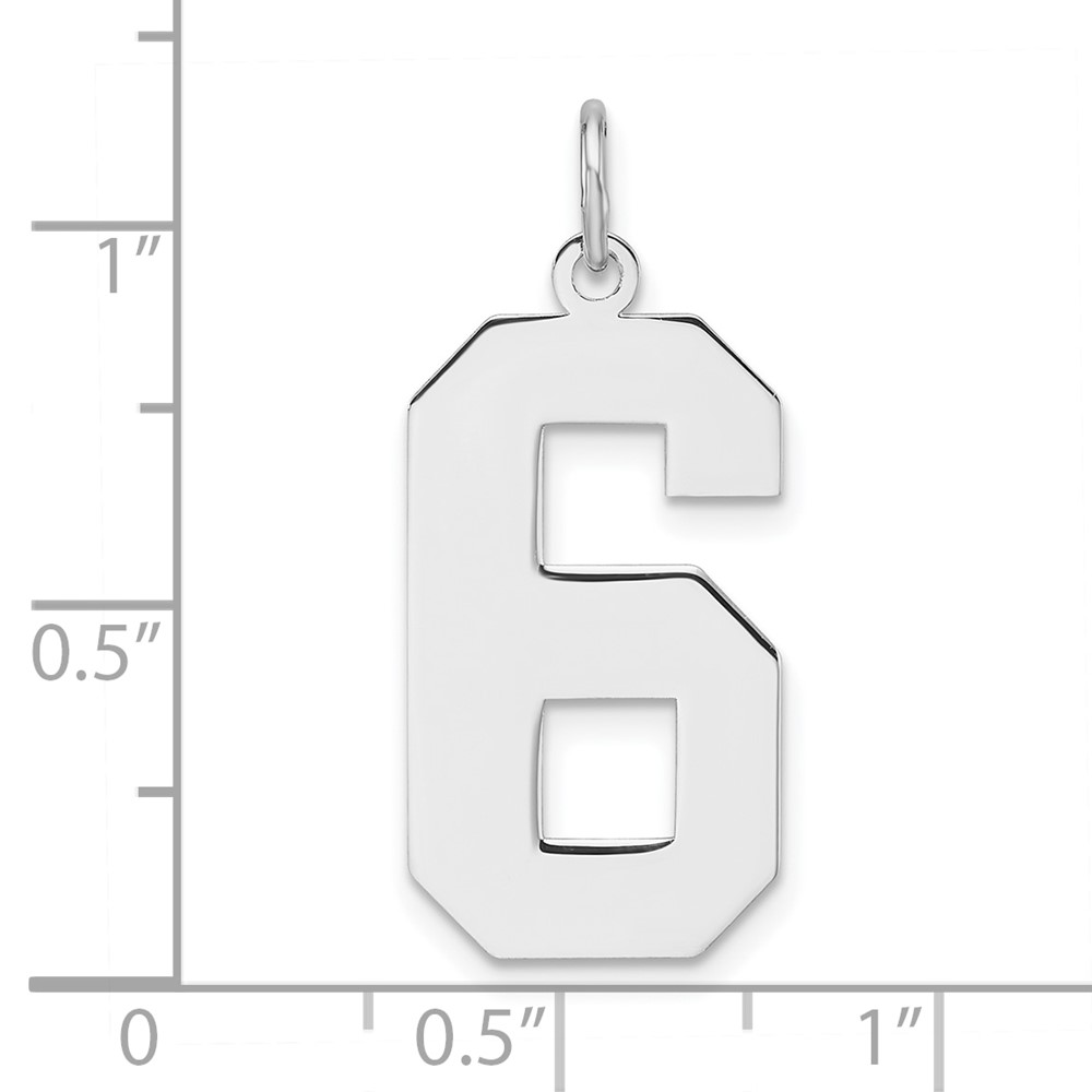 Sterling Silver/Rhodium-plated Polished Number 6 Charm (QPXL06)