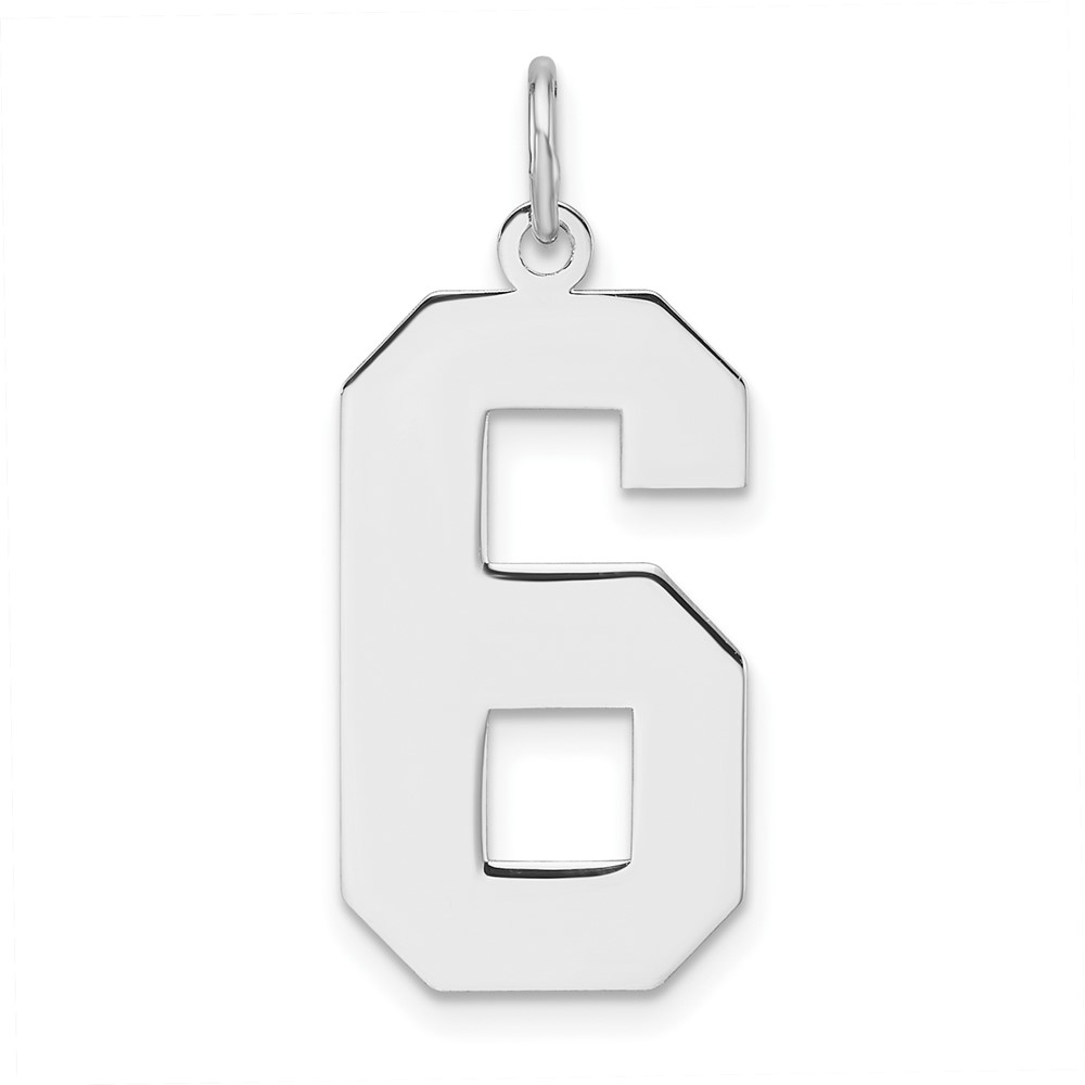 Sterling Silver/Rhodium-plated Polished Number 6 Charm (QPXL06)