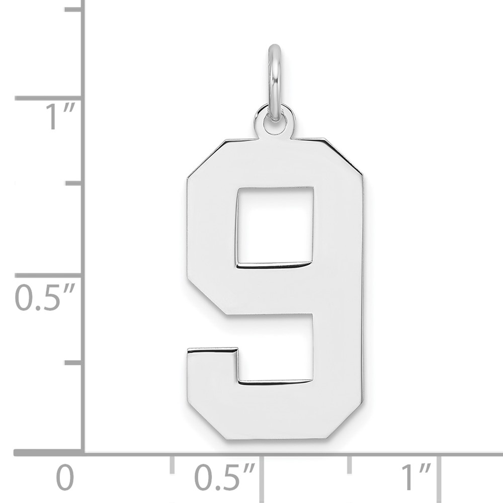 Sterling Silver/Rhodium-plated Polished Number 9 Charm (QPXL09)