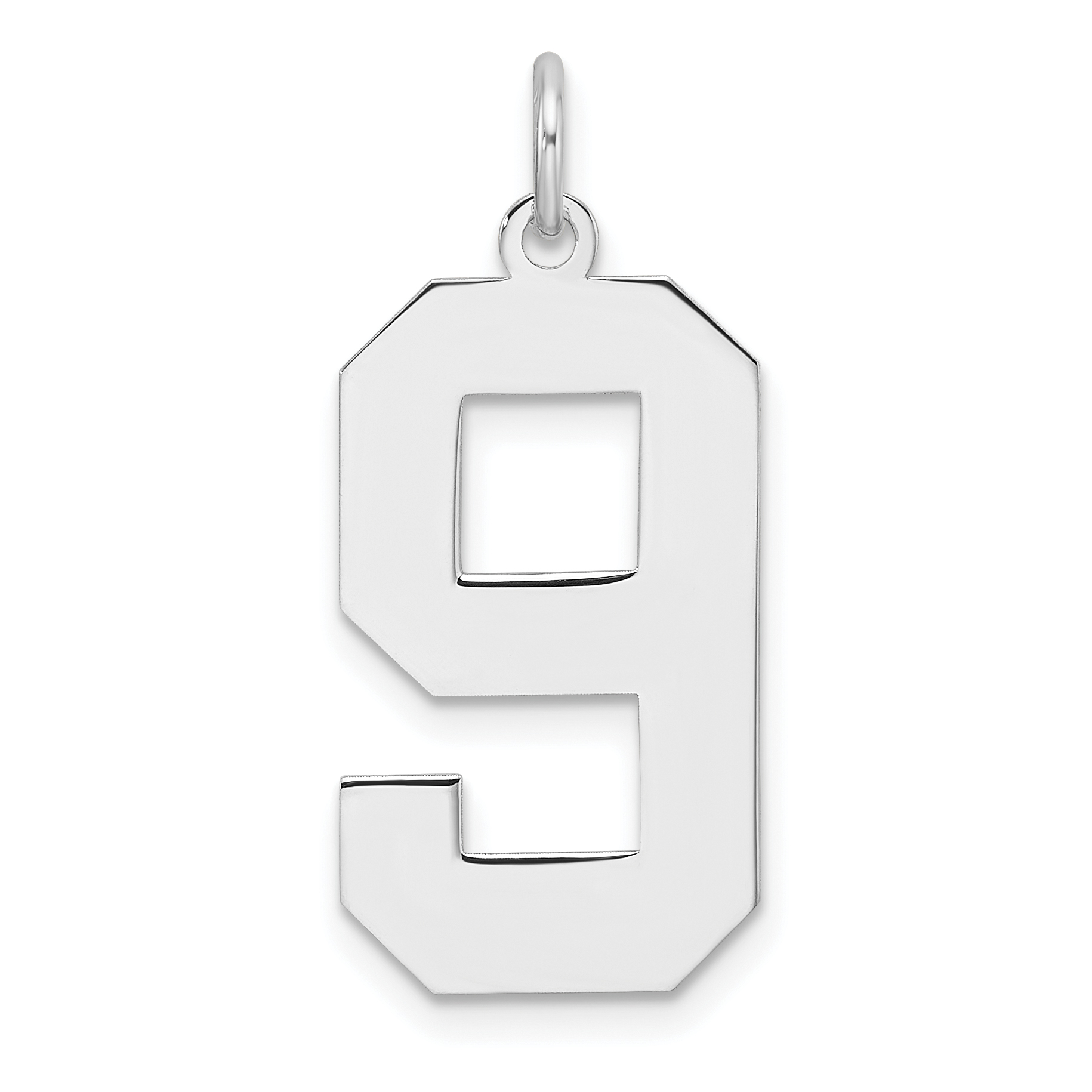 Sterling Silver/Rhodium-plated Polished Number 9 Charm (QPXL09)