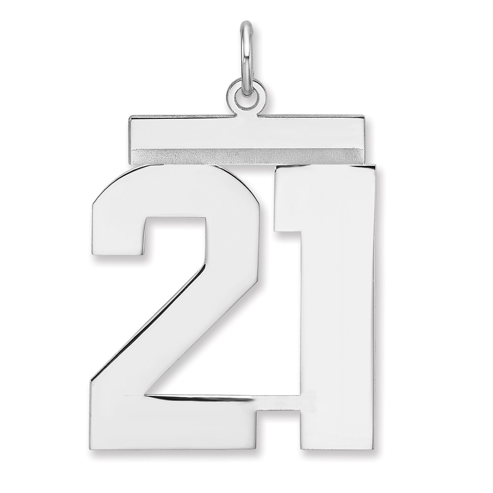 Sterling Silver/Rhodium-plated Polished Number 21 Charm (QPXL21)
