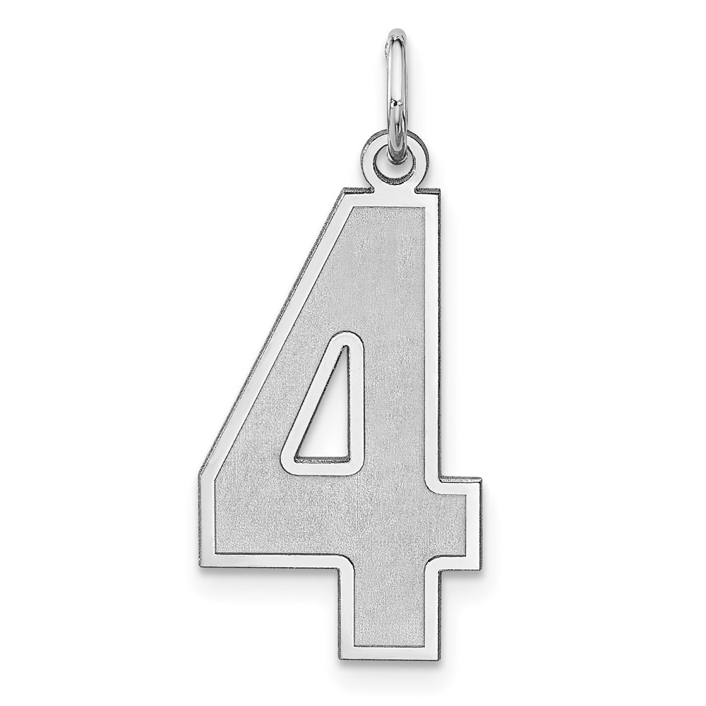 Sterling Silver/Rhodium-plated Satin Number 4 Charm (QPXP04)