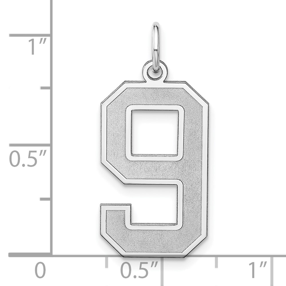 Sterling Silver/Rhodium-plated Satin Number 9 Charm (QPXP09)