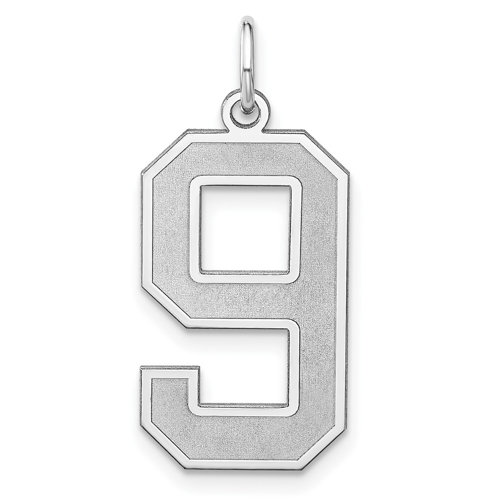 Sterling Silver/Rhodium-plated Satin Number 9 Charm (QPXP09)