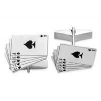 Sterling Silver Rhodium-plated Royal Flush Cuff Links view 1
