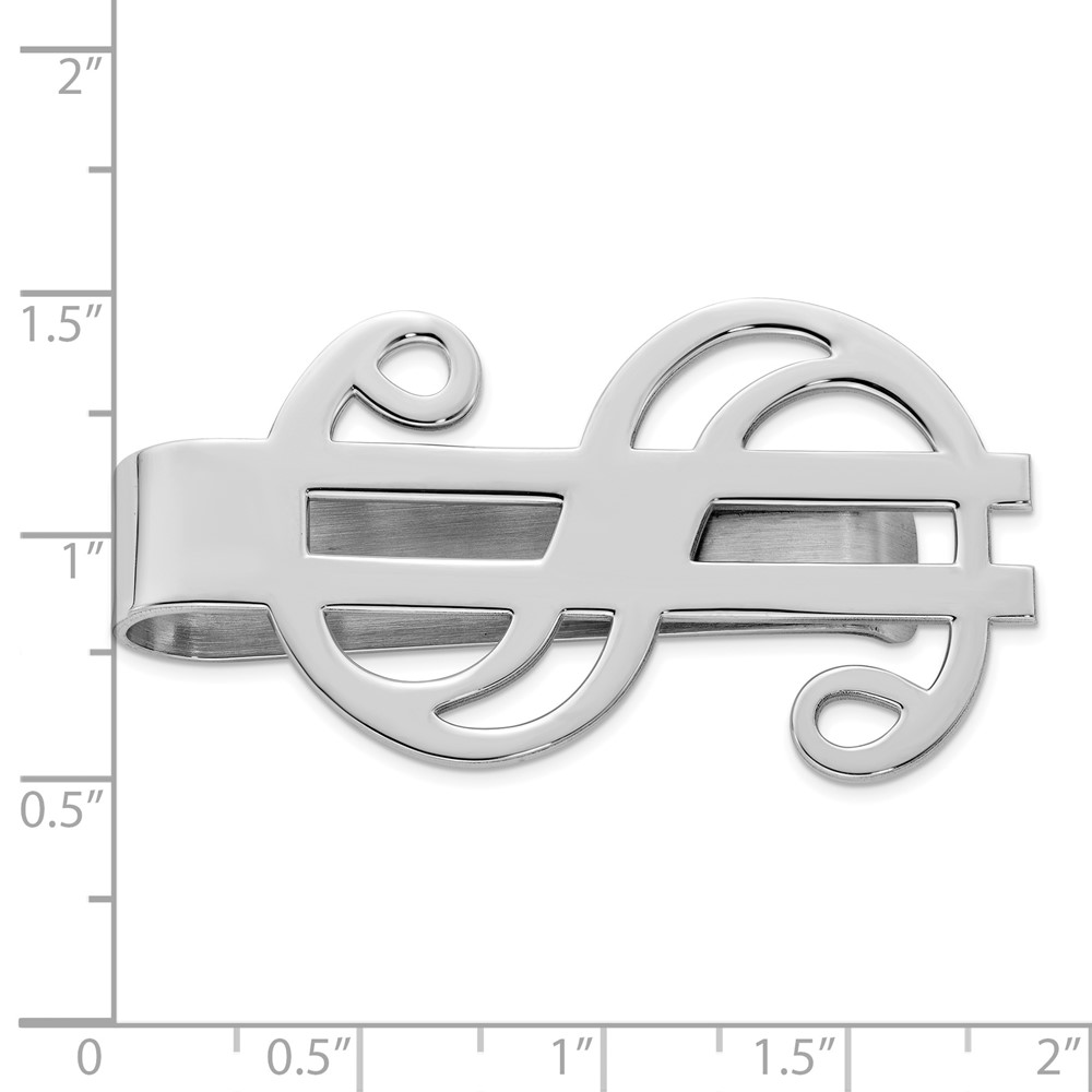 Sterling Silver Rhodium-plated Dollar Sign Money Clip (QQ273)