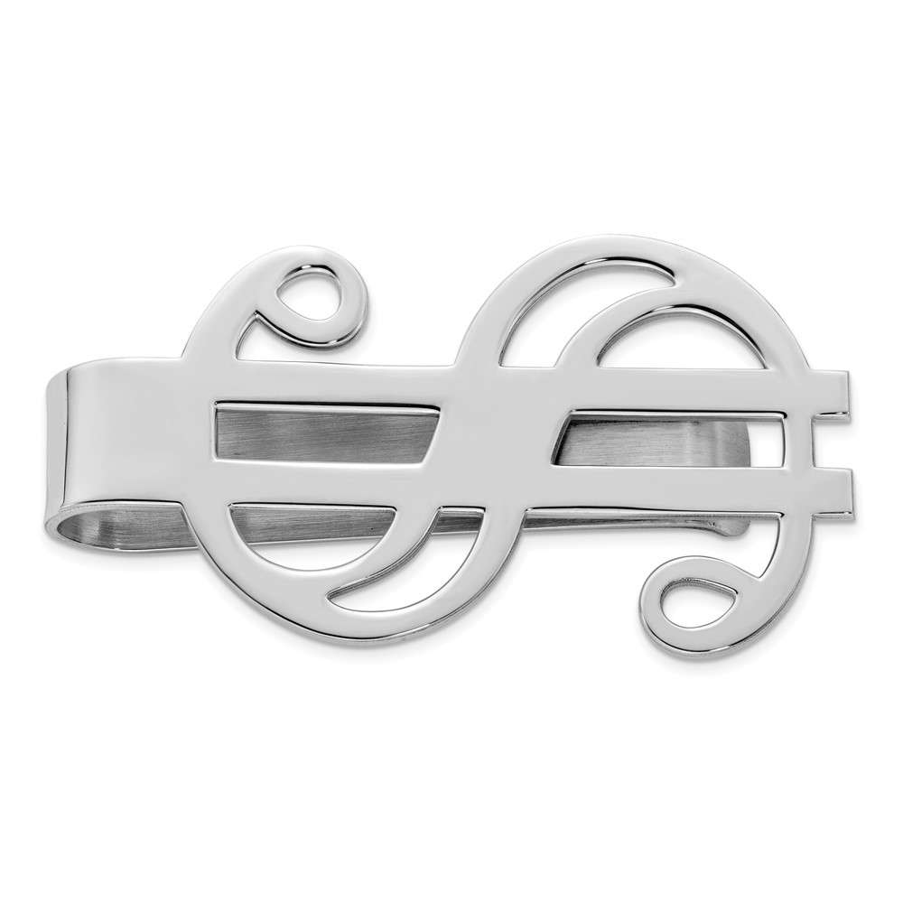 Sterling Silver Rhodium-plated Dollar Sign Money Clip (QQ273)