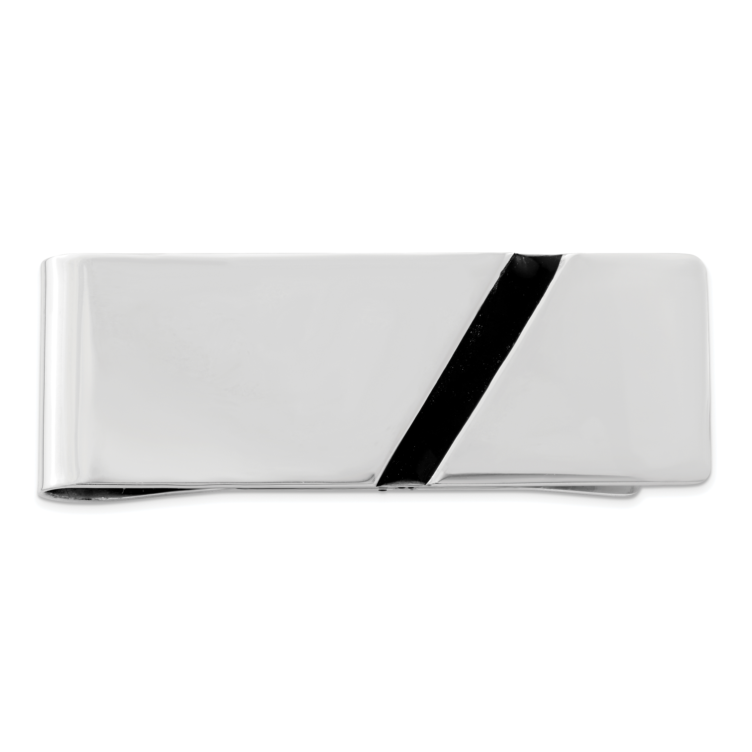 Sterling Silver Rhodium-plated Black Enameled Money Clip (QQ403)