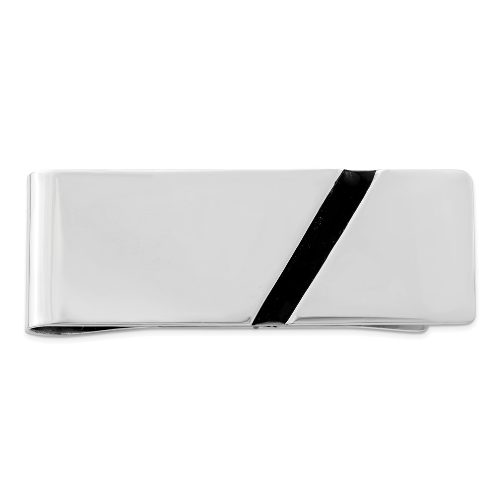 Sterling Silver Rhodium-plated Black Enameled Money Clip (QQ403)