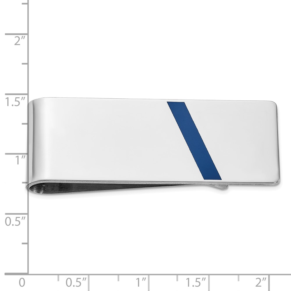 Sterling Silver Rhodium-plated Blue Enameled Money Clip (QQ404)
