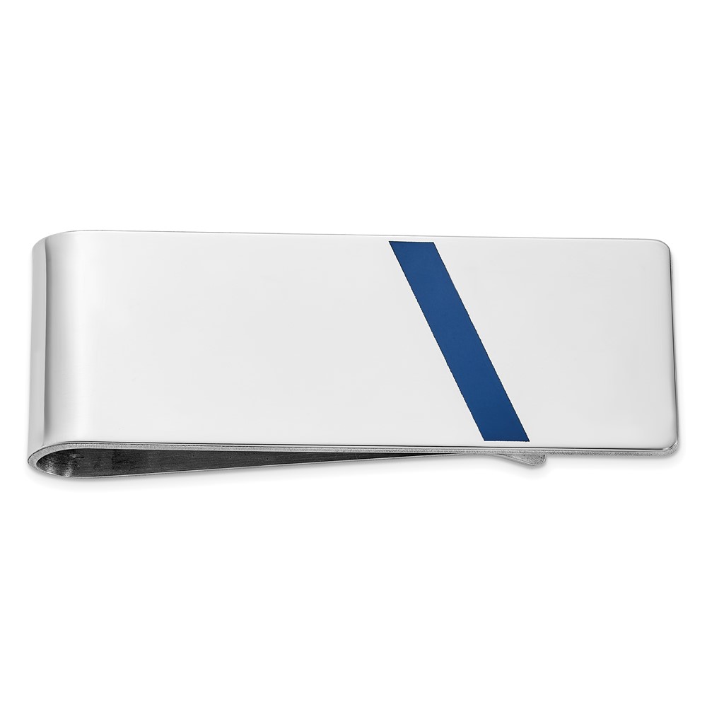 Sterling Silver Rhodium-plated Blue Enameled Money Clip (QQ404)