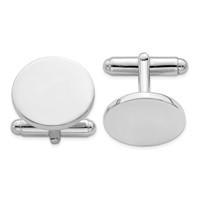 Sterling Silver Rhodium Plated Round Cuff Links view 1