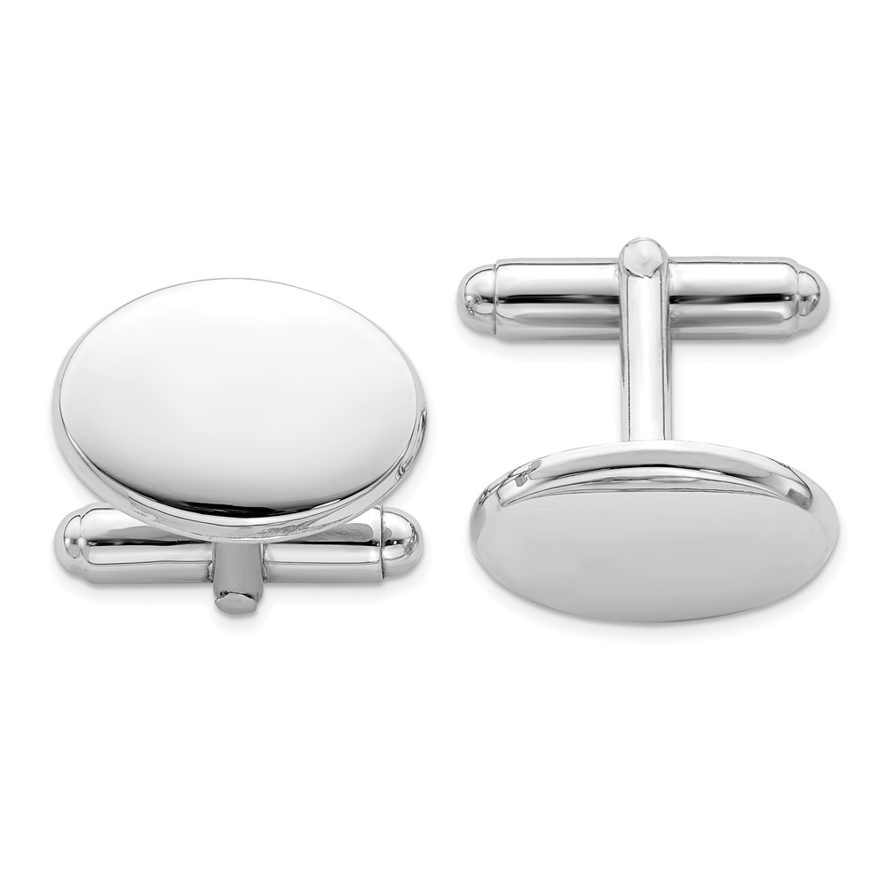 Sterling Silver Rhodium Plated Oval Cuff Links (QQ513)
